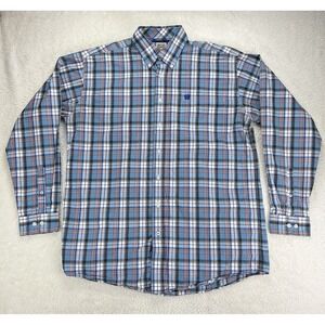 Cinch Shirt Long Sleeve Mens Large Button Down Blue Plaid Pocket Western "Read"